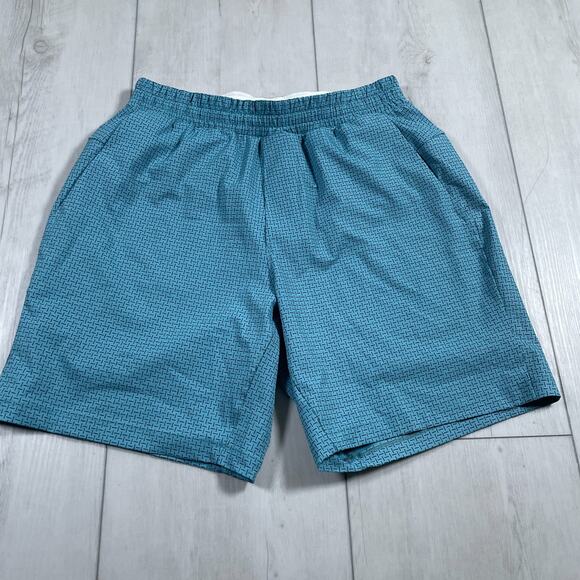 Lululemon Men's Small Channel Cross Swim Shorts Blue 7" Mesh Liner Surf Beach - Picture 1 of 8